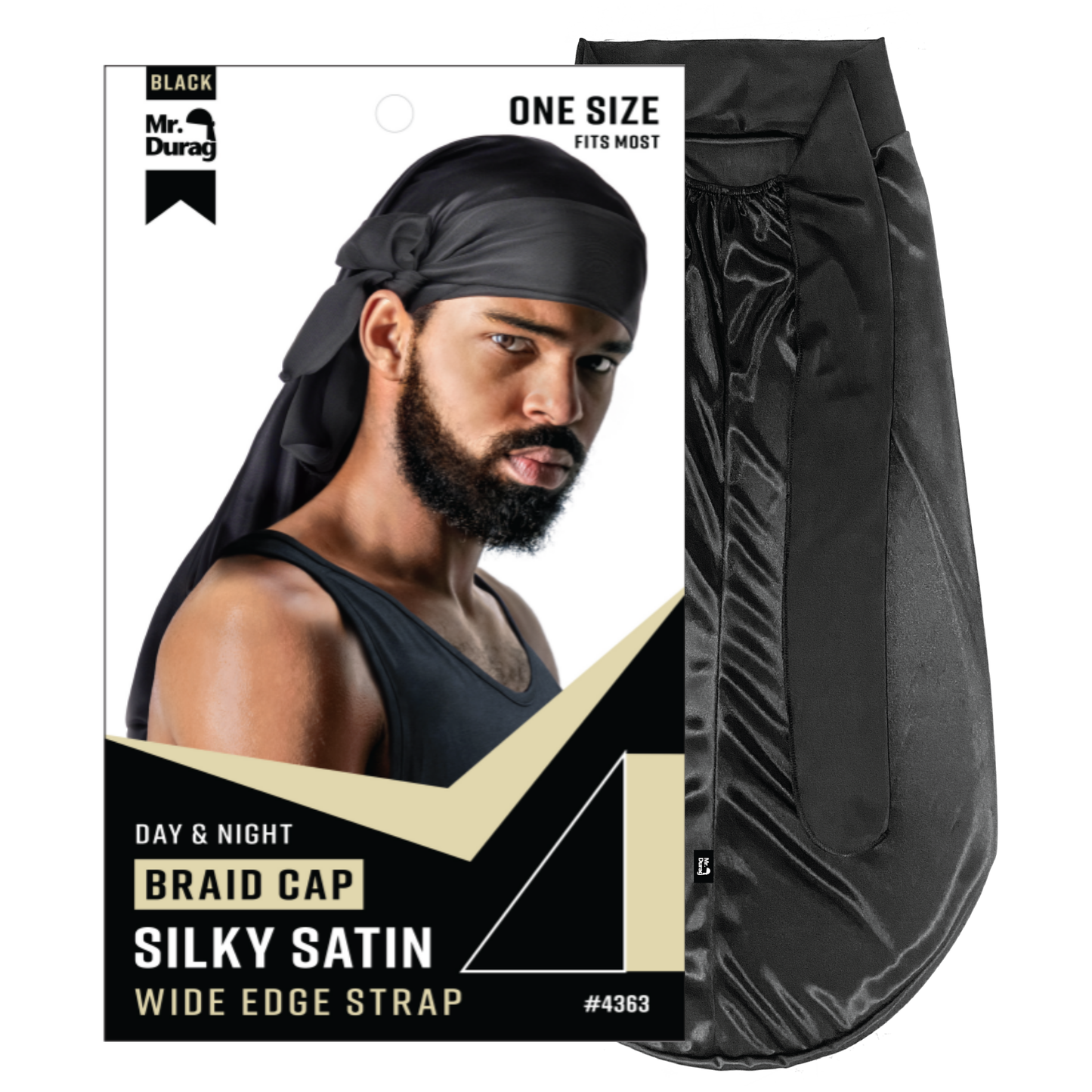 Mr. Durag Silky Satin Strap Day & Night Braid Cap, Black
