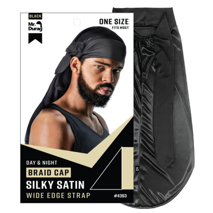 Mr. Durag Silky Satin Strap Day & Night Braid Cap, Black