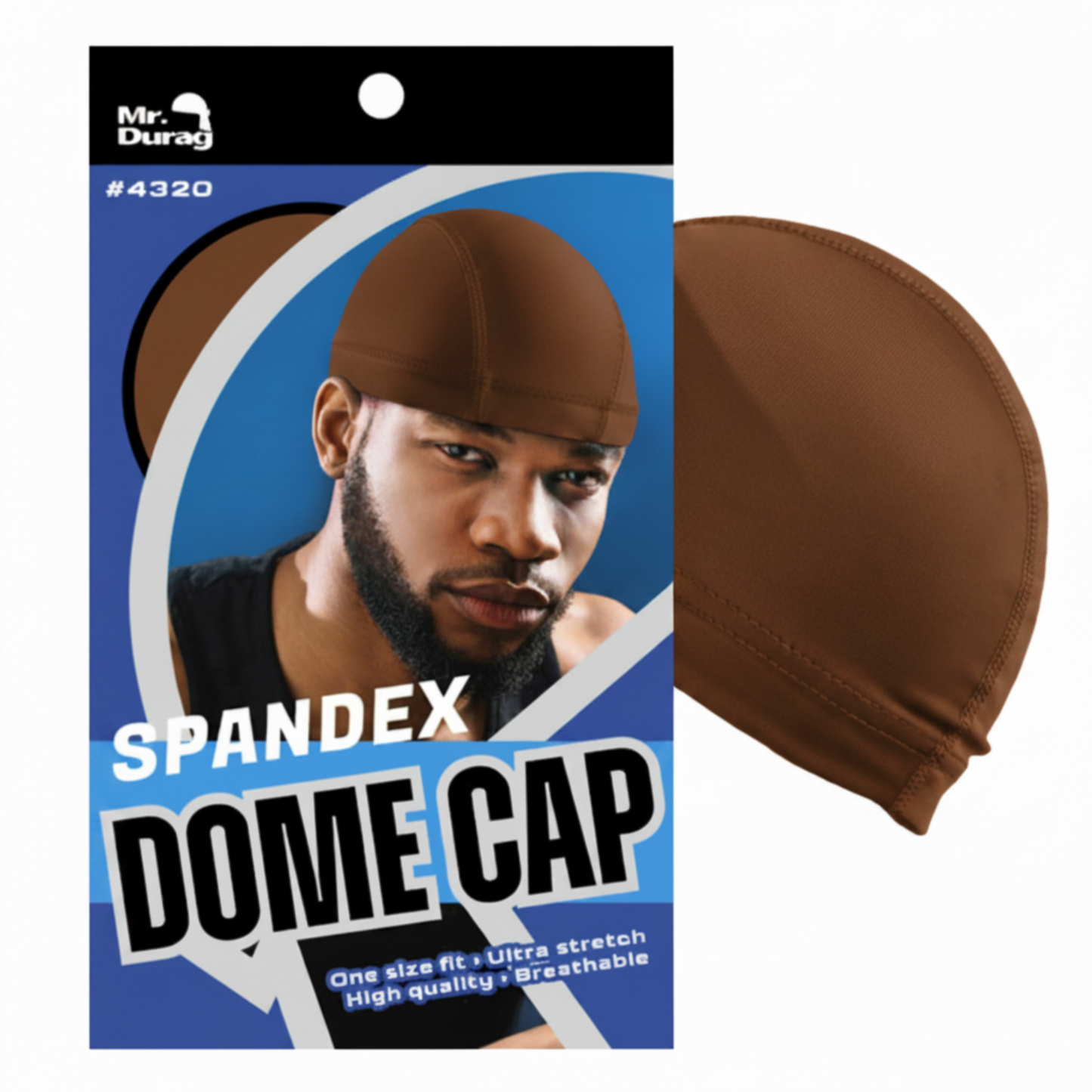 Mr. Durag Spandex Dome Cap, 1 Count, Assorted Colors shown in rich brown featuring breathable, high-quality spandex fabric with a snug fit designed for 360-wave training and hair protection.
