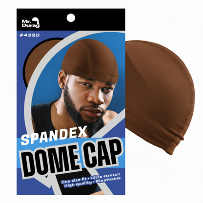 Mr. Durag Spandex Dome Cap, 1 Count, Assorted Colors shown in rich brown featuring breathable, high-quality spandex fabric with a snug fit designed for 360-wave training and hair protection.