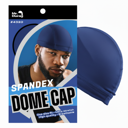 Mr. Durag Spandex Dome Cap, 1 Count, Assorted Colors shown in deep navy blue, highlighting breathable, high-quality stretchy fabric for a comfortable, secure fit ideal for wave styling.