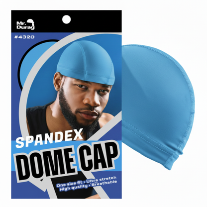 Mr. Durag Spandex Dome Cap, 1 Count, Assorted Colors in sky blue featuring lightweight, breathable, and ultra-stretch fabric designed for 360-wave training and comfortable styling.