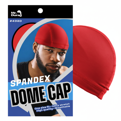 Mr. Durag Spandex Dome Cap, 1 Count, Assorted Colors displayed in vibrant red, featuring ultra-stretch, breathable fabric designed for a snug, comfortable fit ideal for wave styling and protection.