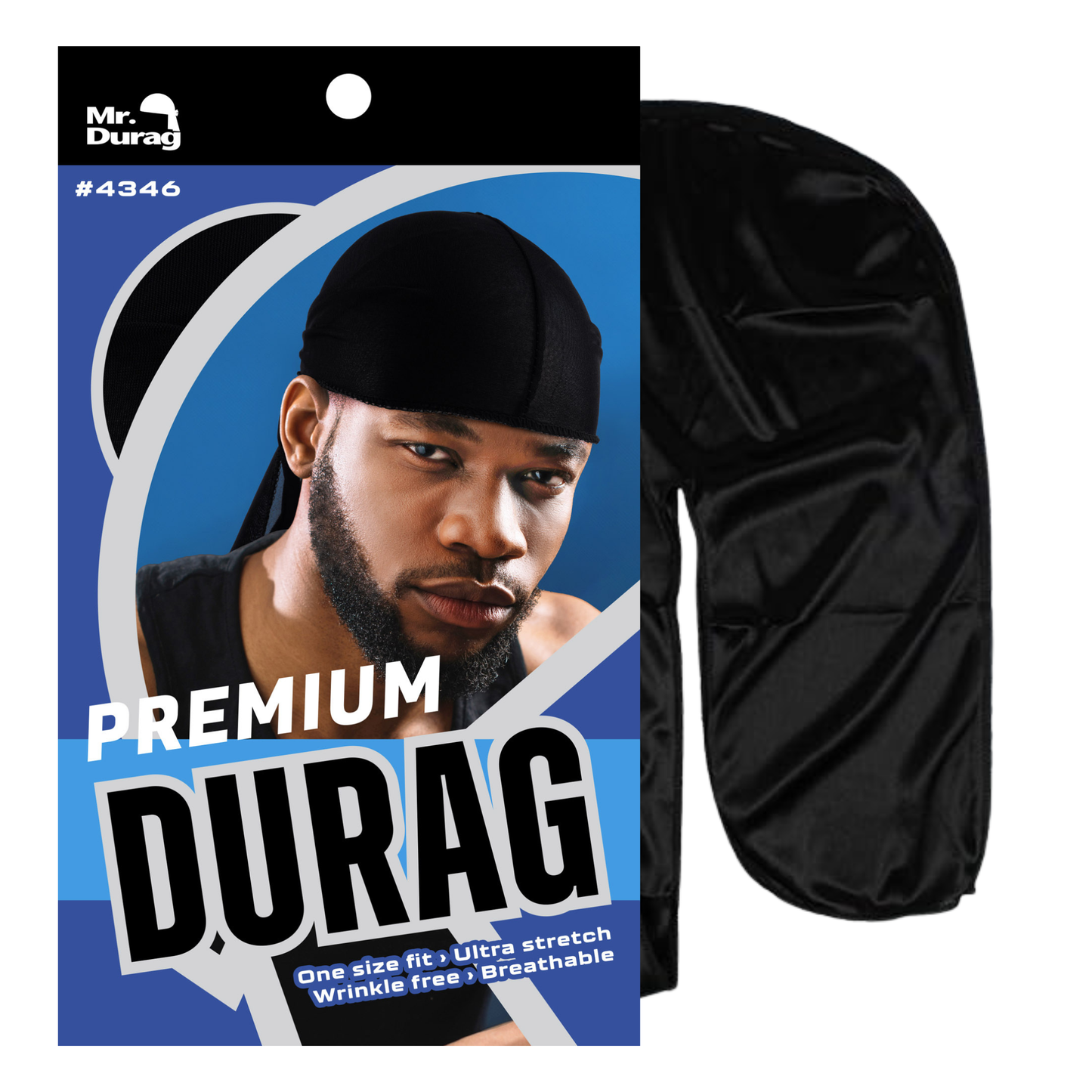 Mr. Durag Premium Durag in black with ultra-stretch, wrinkle-free, breathable fabric for comfortable all-day wear