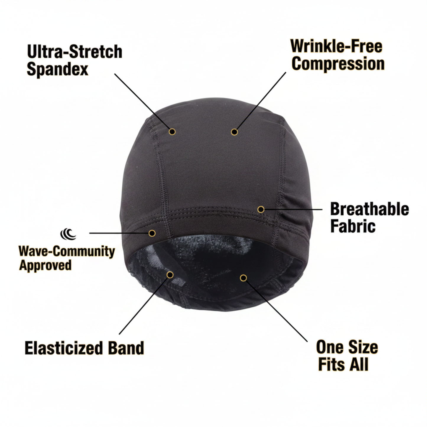 Mr. Durag Spandex Dome Cap Black | Ultra-Stretch | 360 Waves | One
