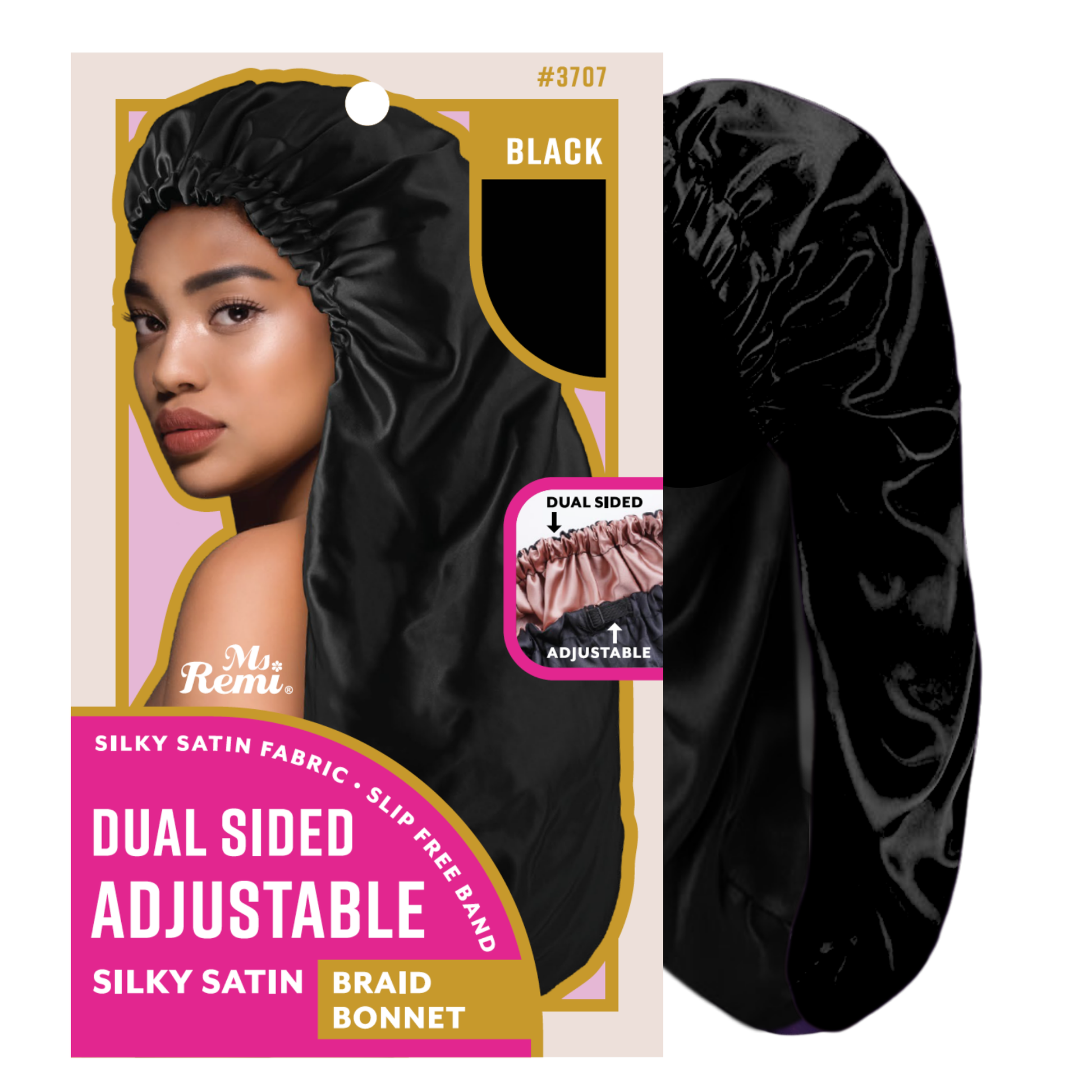 Ms. Remi Dual-Sided Adjustable Satin Braid Bonnet, 1 Count, Black Ms. Remi Dual-Sided Adjustable Satin Braid Bonnet, 1 Count, Black