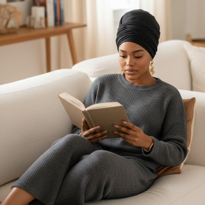 Ms.Remi Effortless Turban Scarf Close Top, Black