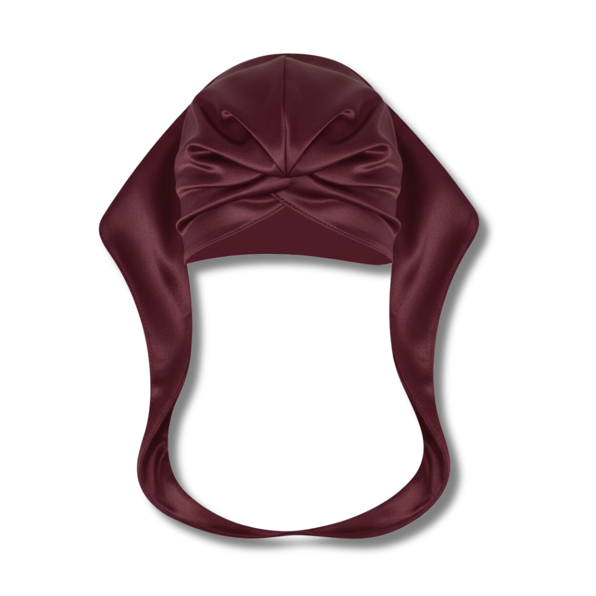 Burgundy Ms. Remi Effortless Turban Scarf with pre-tied closed top and smooth satin-like finish on white background