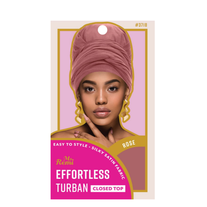 Ms. Remi Effortless Turban Scarf in rose pink with closed top on model against pink and beige background