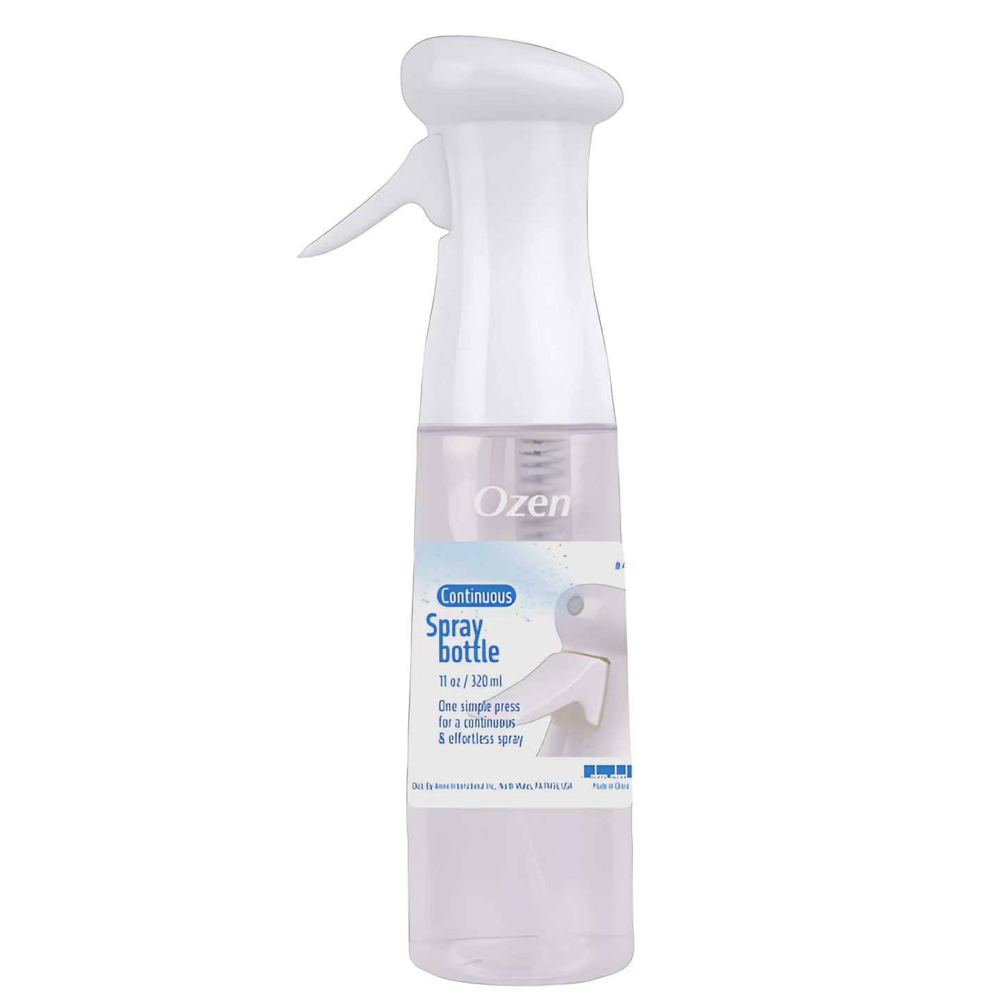 Ozen 11oz clear continuous spray bottle with measurement markings and ergonomic trigger for smooth fine mist coverage