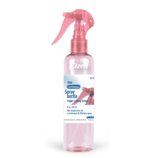 Ozen Mini Continuous Spray Bottle 8oz pink transparent with trigger locking system and one-press continuous mist spray