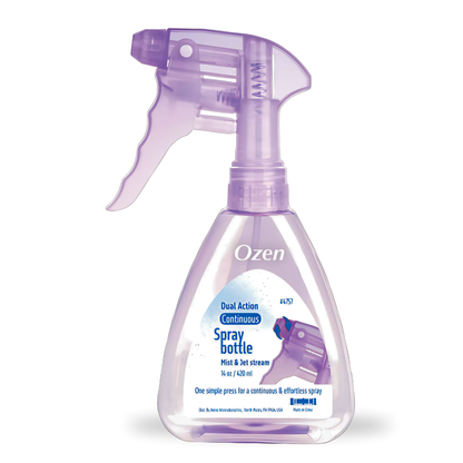 Purple spray bottle with 'Ozen' branding on a white background