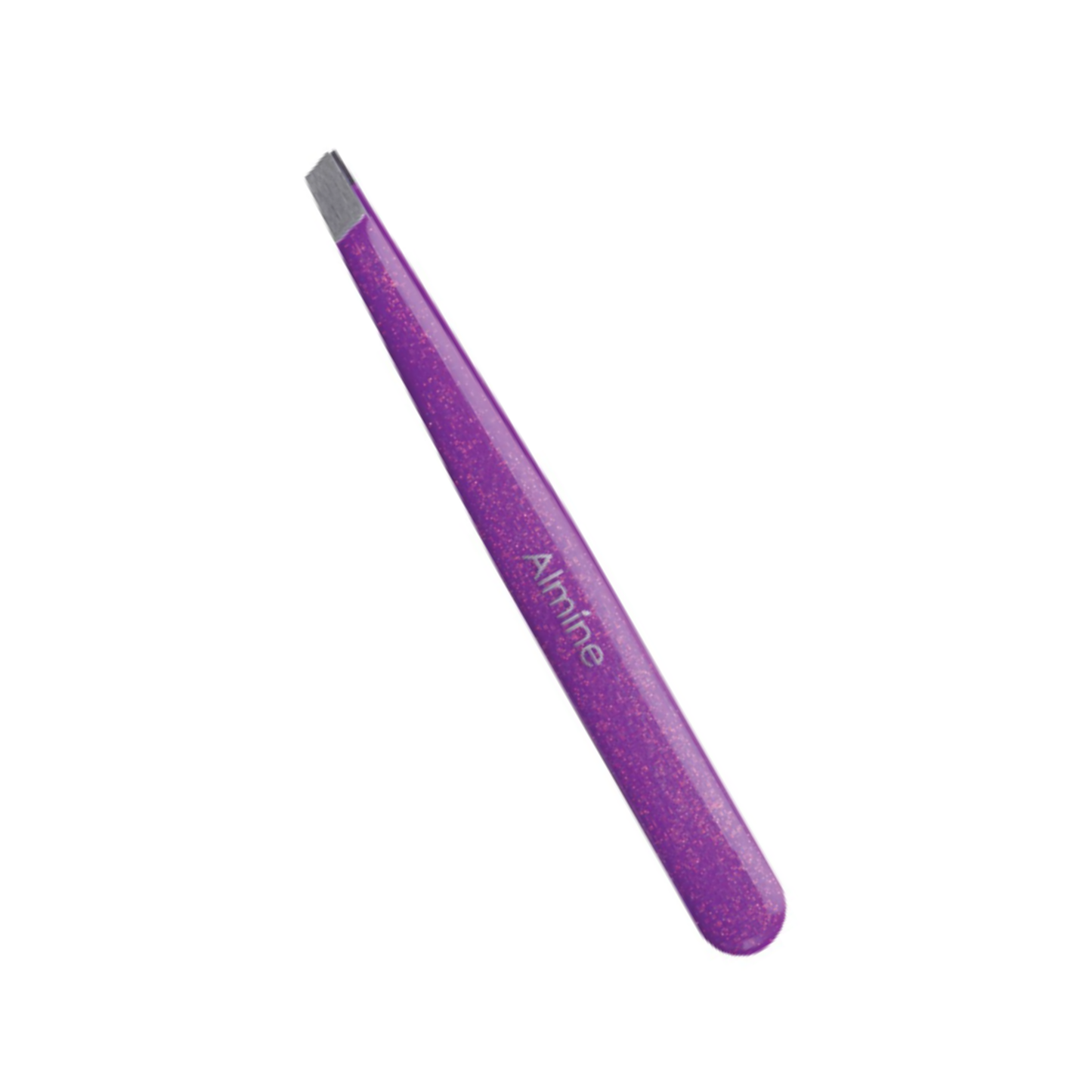 Almine glitter epoxy coated purple slant tip tweezers made of durable stainless steel for precise hair removal