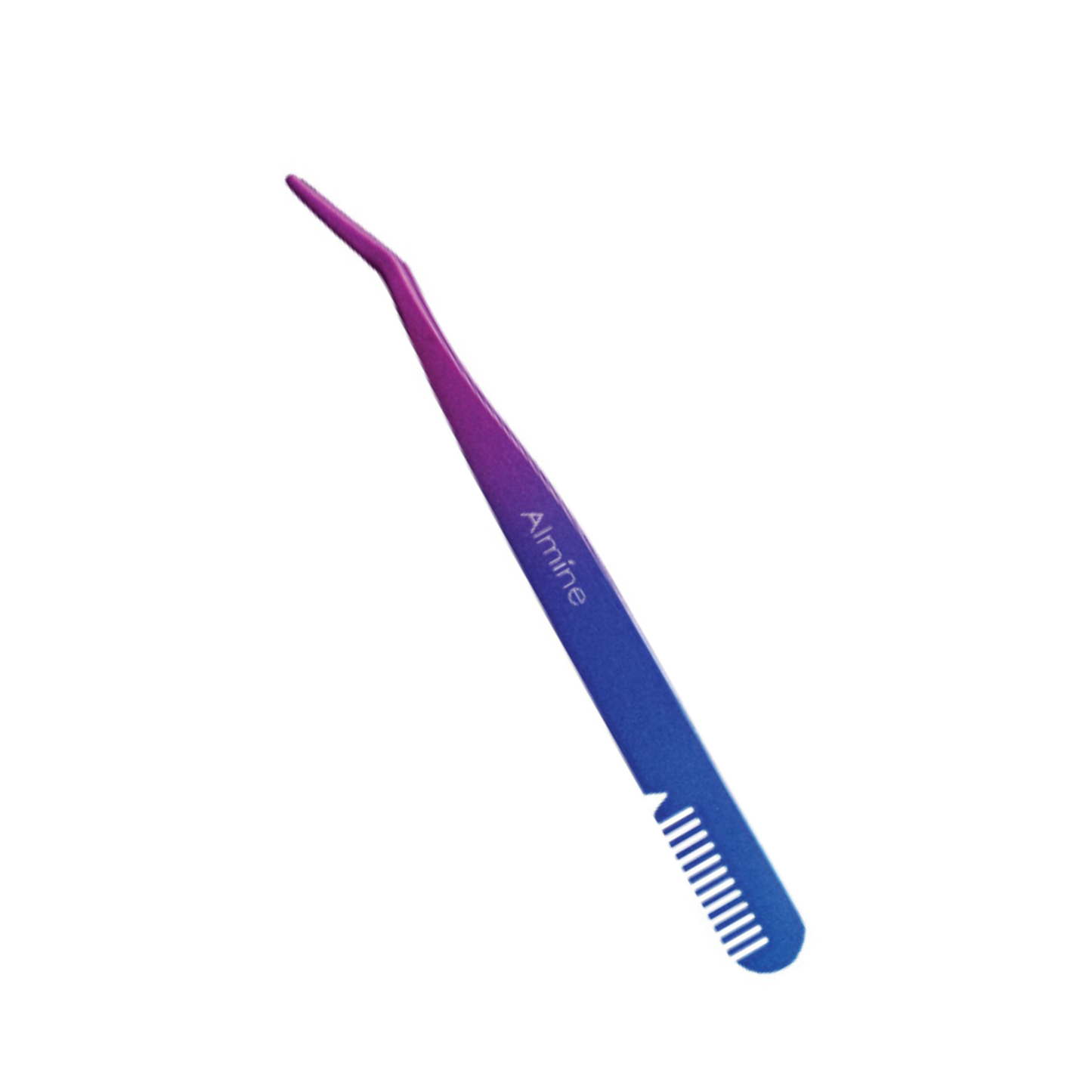 Almine 2 in 1 dual ended stainless steel comb and angled false eyelash applicator tweezer with purple to blue gradient finish
