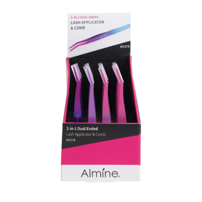 Almine 2 in 1 dual ended lash applicator and comb tool in purple and pink shades, 24 count display box