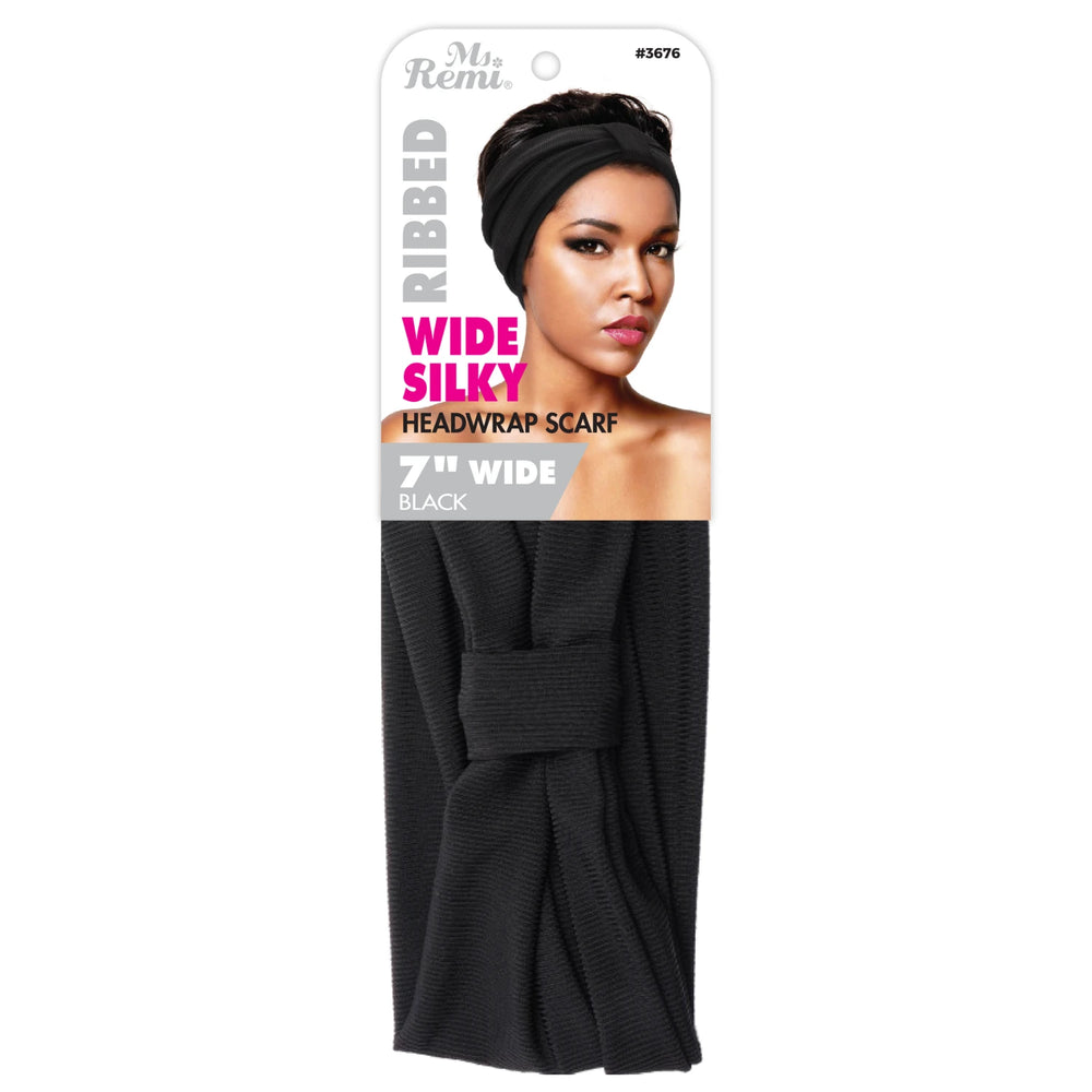 Ms. Remi Wide Silky Headwrap Scarf Ribbed Black Scarves Ms. Remi   