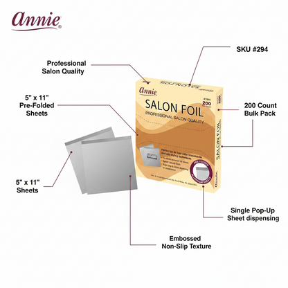 Papel de aluminio para salón Annie con 200 hojas precortadas, tiras metálicas profesionales, plateado