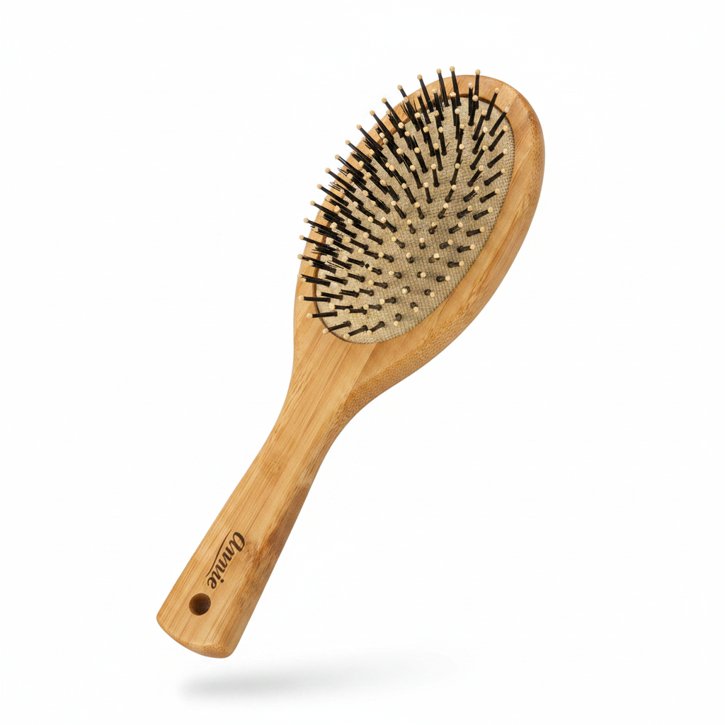 Annie Bamboo Cushion Oval Brush Nylon Bristle, 1 Count, Light brown