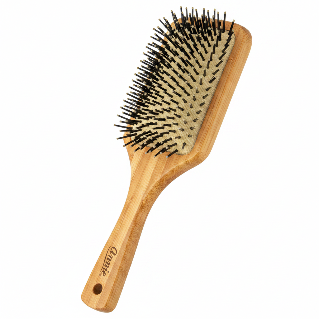 Annie Bamboo Cushion Paddle Brush Nylon Bristle, 1 Count, Wood