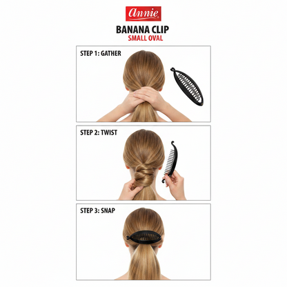 Annie Pinza Banana Oval Pequeña para el Cabello 8.6cm, 1 Unidad, Negro