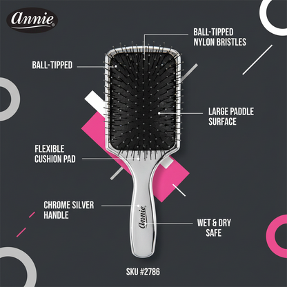 Cepillo de paleta Annie Wet & Dry Cushion con cerdas de nylon, 1 unidad, plateado