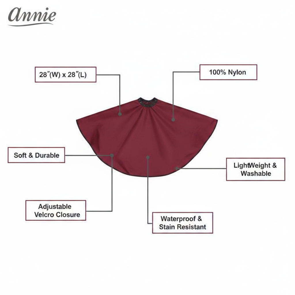 Annie Capa Peinadora con Cierre de Velcro, 1 Unidad, Color Borgoña