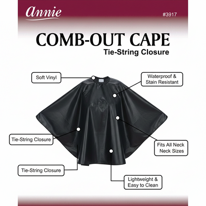 Annie Comb-Out Cape Tie String Closure, 1 Count, Black