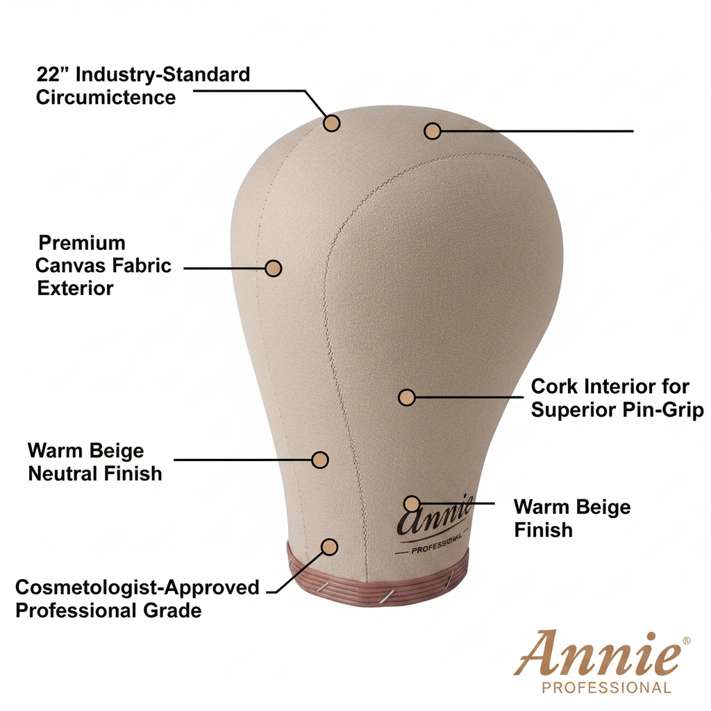 Annie Cork Canvas Block Mannequin Head Regular 22 Inch, 1 Count, Beige