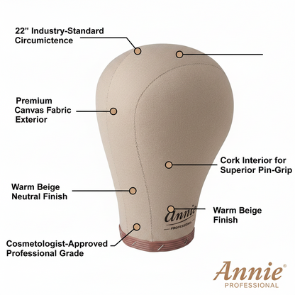 Annie Cork Canvas Block Mannequin Head Regular 22 Inch, 1 Count, Beige
