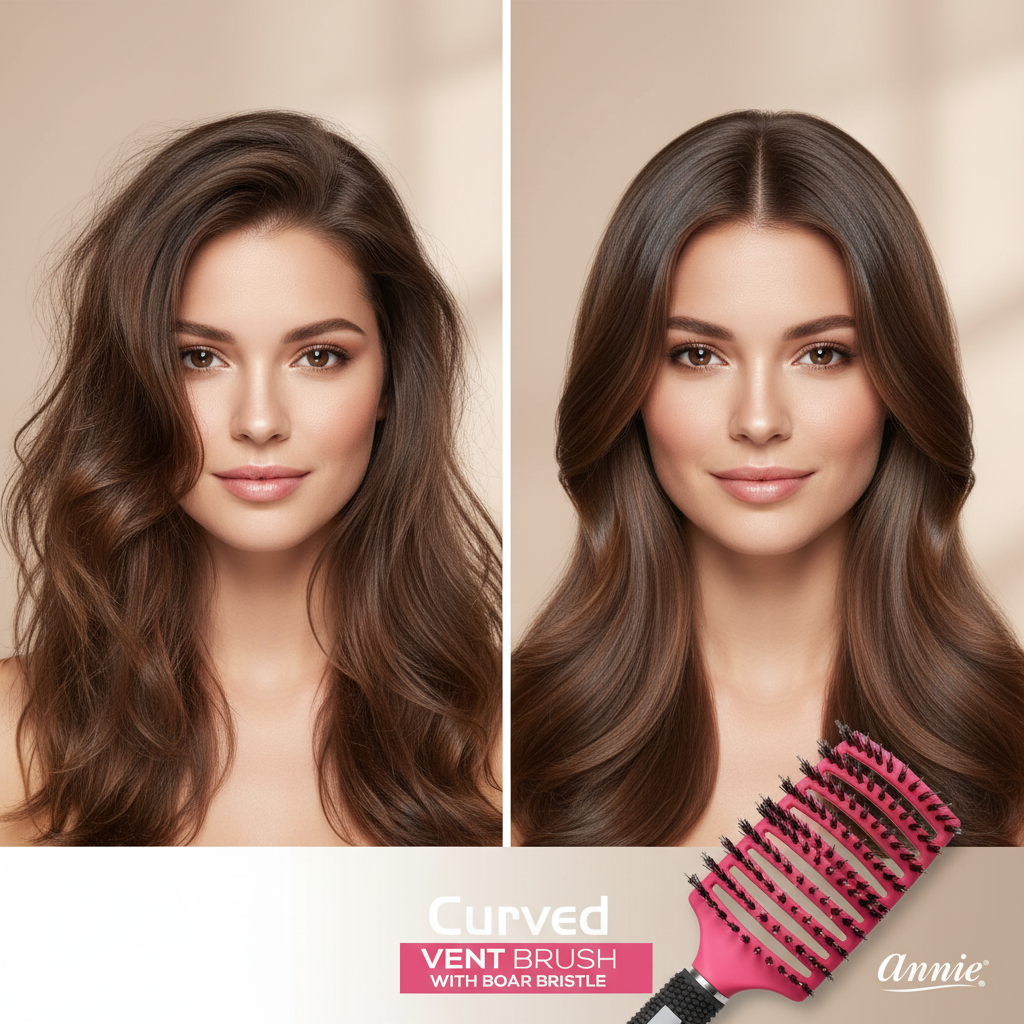 Annie Curved Vent Brush with 100% Boar Bristles, 1 Count, Magenta