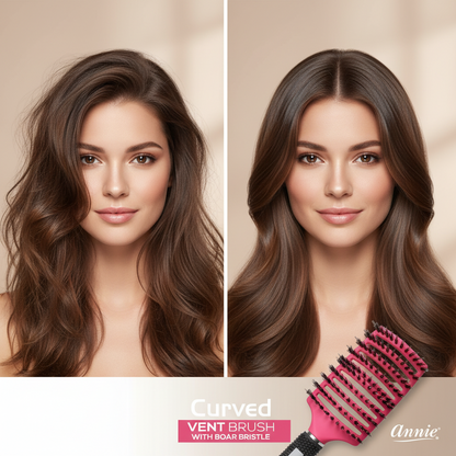 Annie Curved Vent Brush with 100% Boar Bristles, 1 Count, Magenta