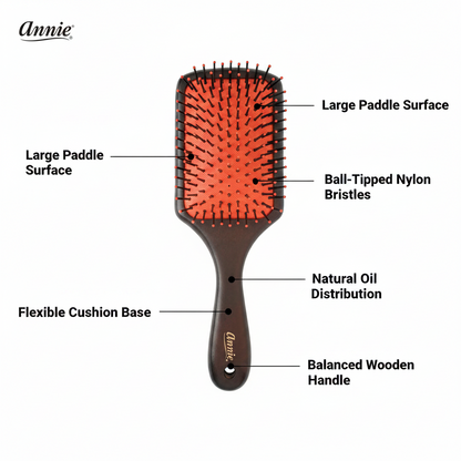 Annie Cushion Wooden Paddle Nylon Bristle Brush, 1 Count, Dark Brown