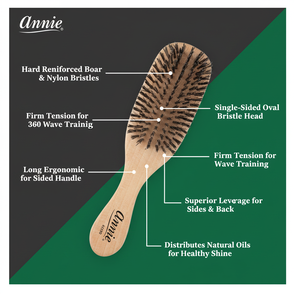 Annie Easy Style Hard Wave Brush Boar & Nylon Bristle, 1 Count, Light Brown