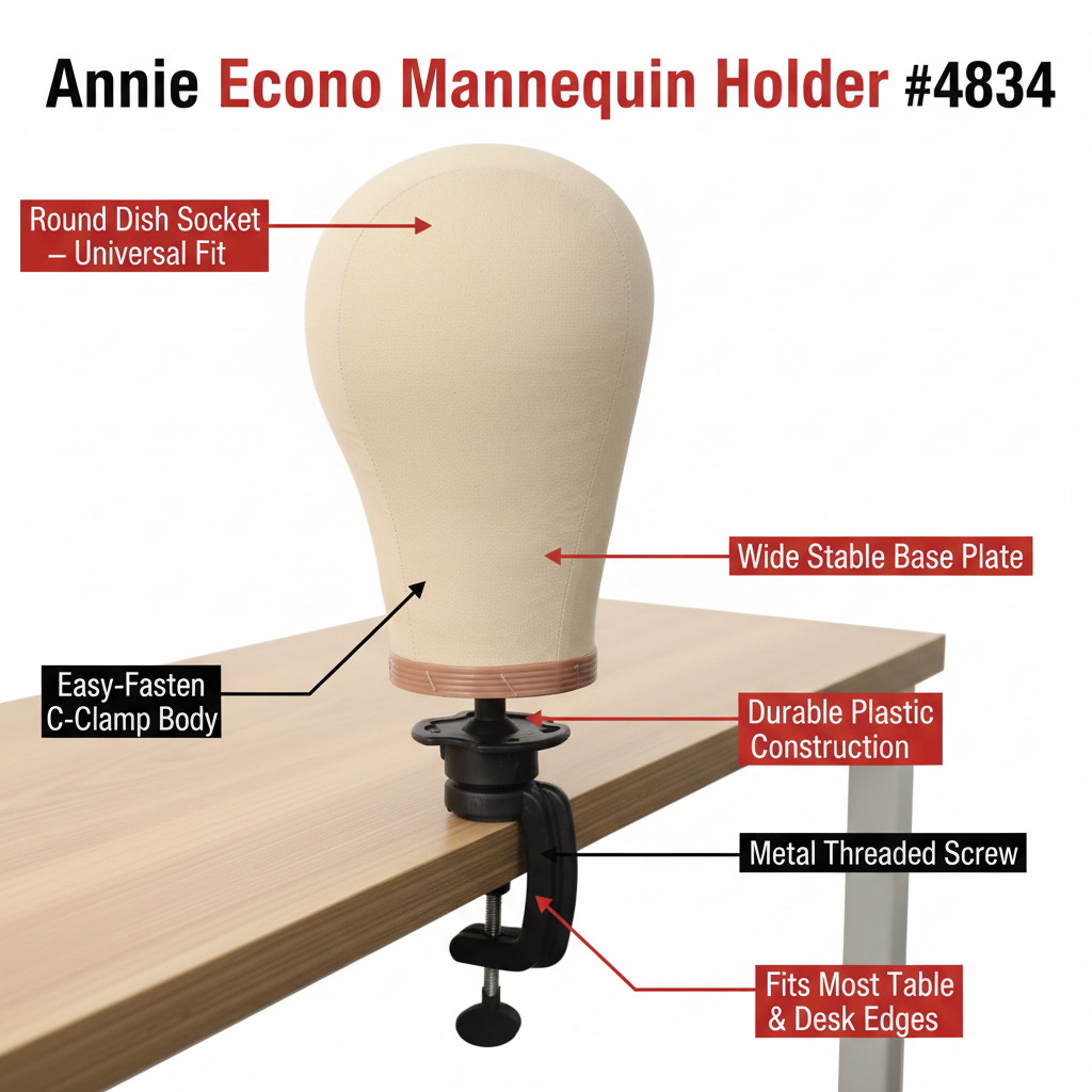 Soporte Annie Econo para cabeza de maniquí, 1 unidad, Negro
