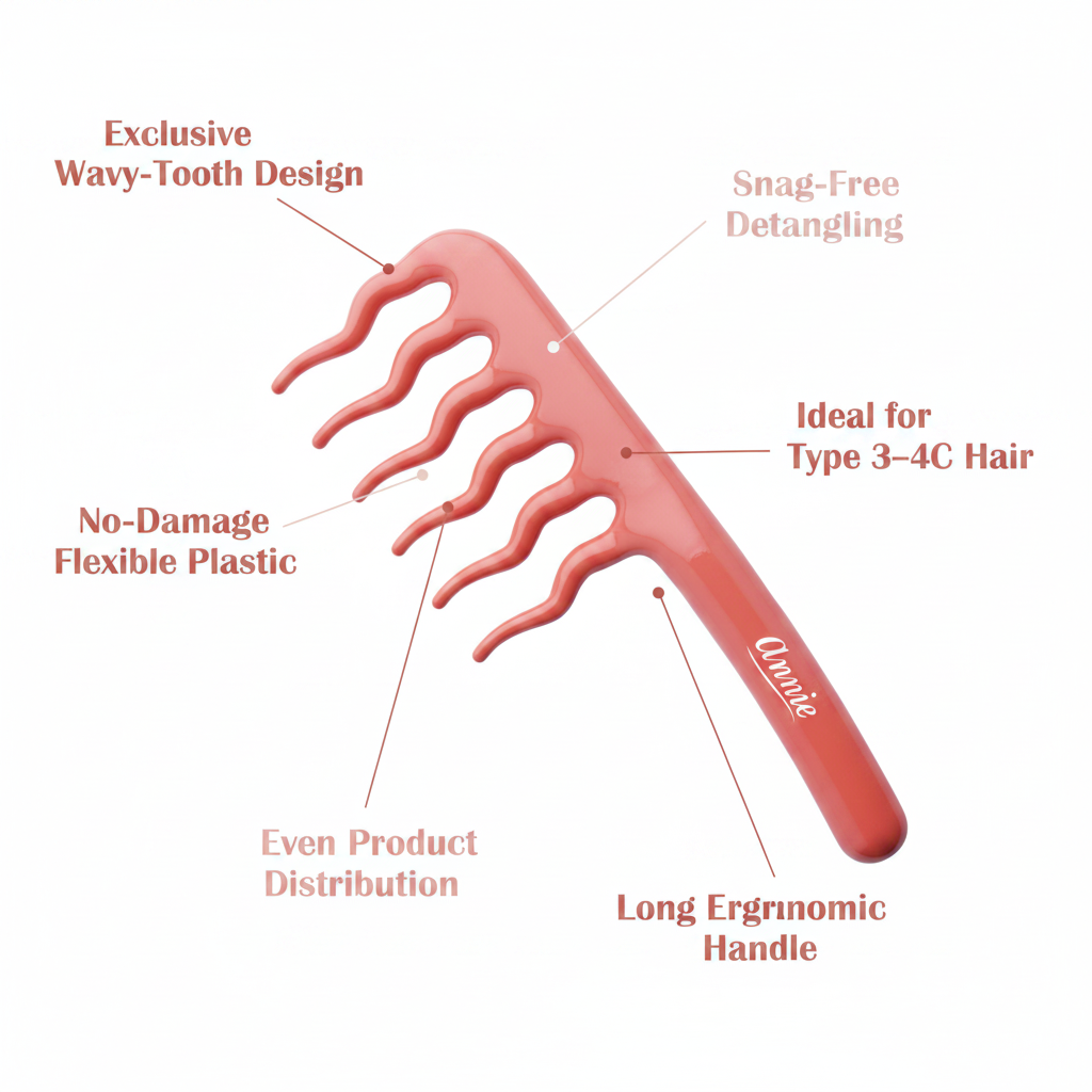 Annie Effortless Detangler Wavy Comb, 1 Count, Orange