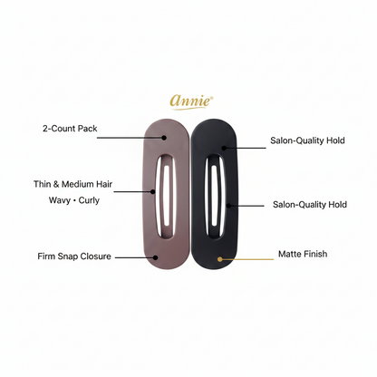 Annie Flat Lay Claw Clip 10cm, 2 Count, Black / Brown