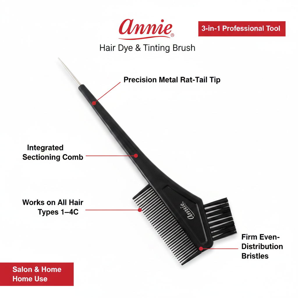 Annie Hair Dye & Tinting Brush With Comb And Metal Tip, 1 Count, Black