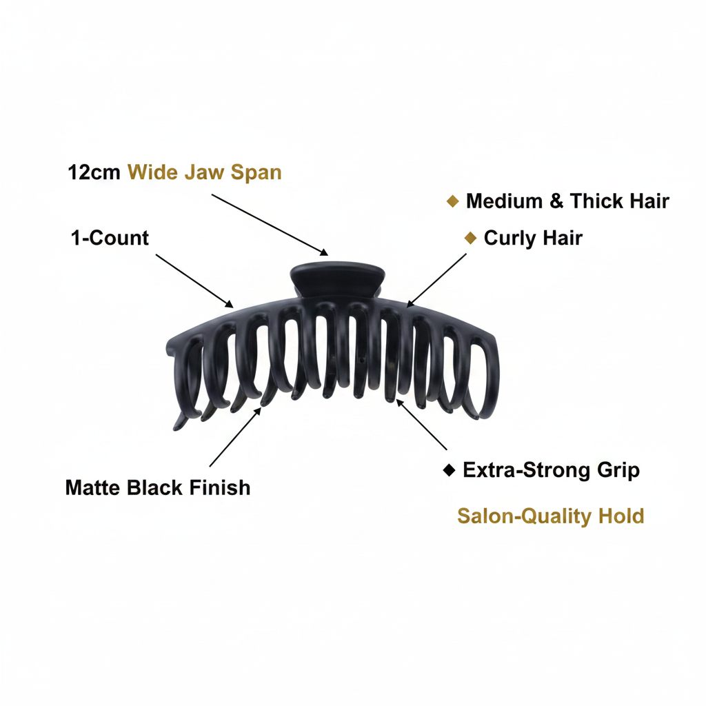 Pinza para el pelo Annie 12cm, negra mate
