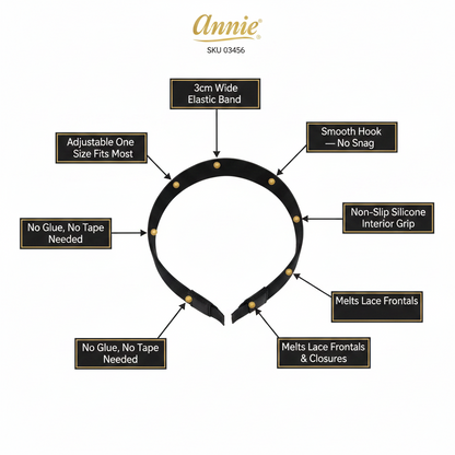 Annie Hook Cinta Elástica para Peluca 1 1/8 Pulgadas, 1 Unidad, Negro