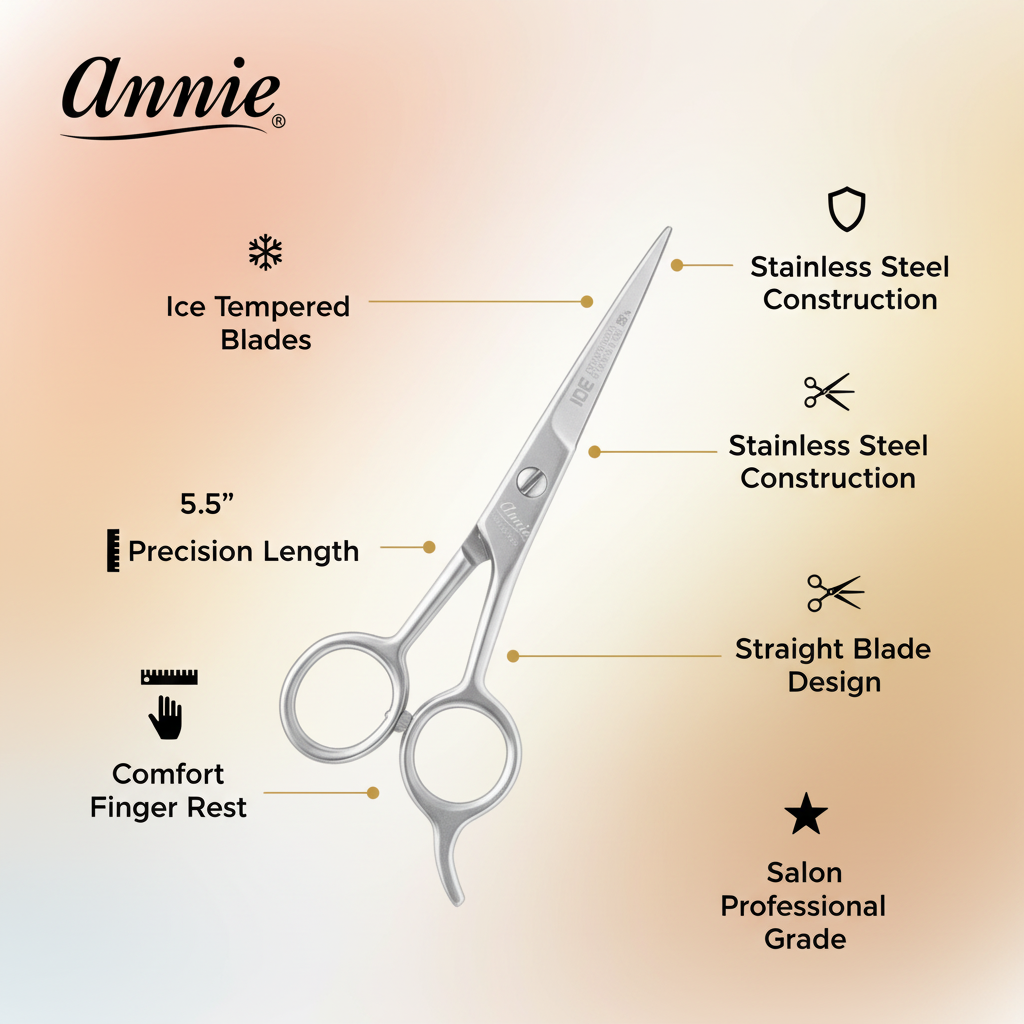 Tijeras de pelo de acero inoxidable templado Annie Ice de 5,5 pulgadas