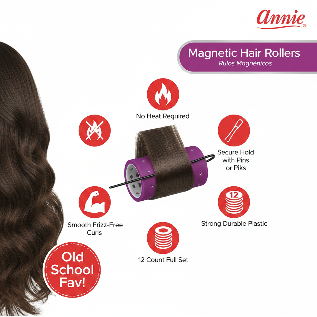 Annie Magnetic Hair Rollers 1 3/4 Inch, 12 Count, Purple