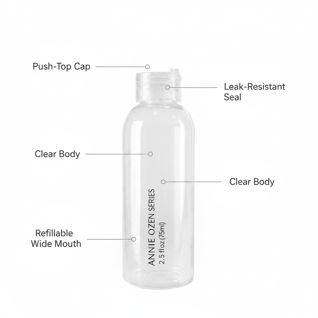 Ozen Push Top Travel Bottle 2.5 oz, 1 Count, Clear