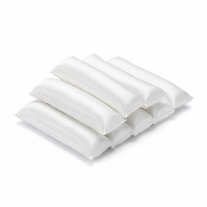 Set of ten white silky satin pillow soft hair rollers designed for gentle, heatless styling that protects textured and natural hair while creating smooth, defined waves and curls.