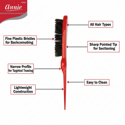 Annie Plastic Tease Brush with Pointed Tip, 1 Count, Red