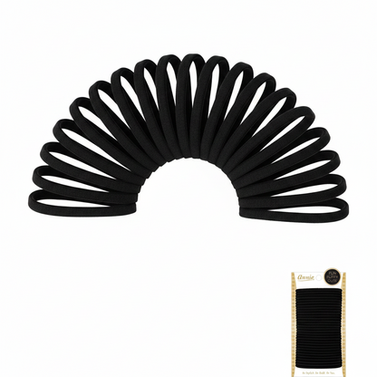 Set of black ponytail holders designed for textured and multicultural hair, providing a firm, snag-free hold ideal for various styling needs.