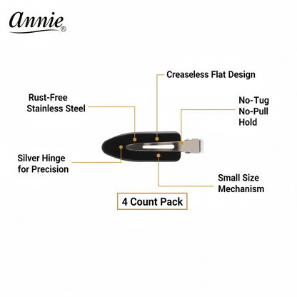 Annie Premium Creaseless Hair Clips Small, 4 Count, Black