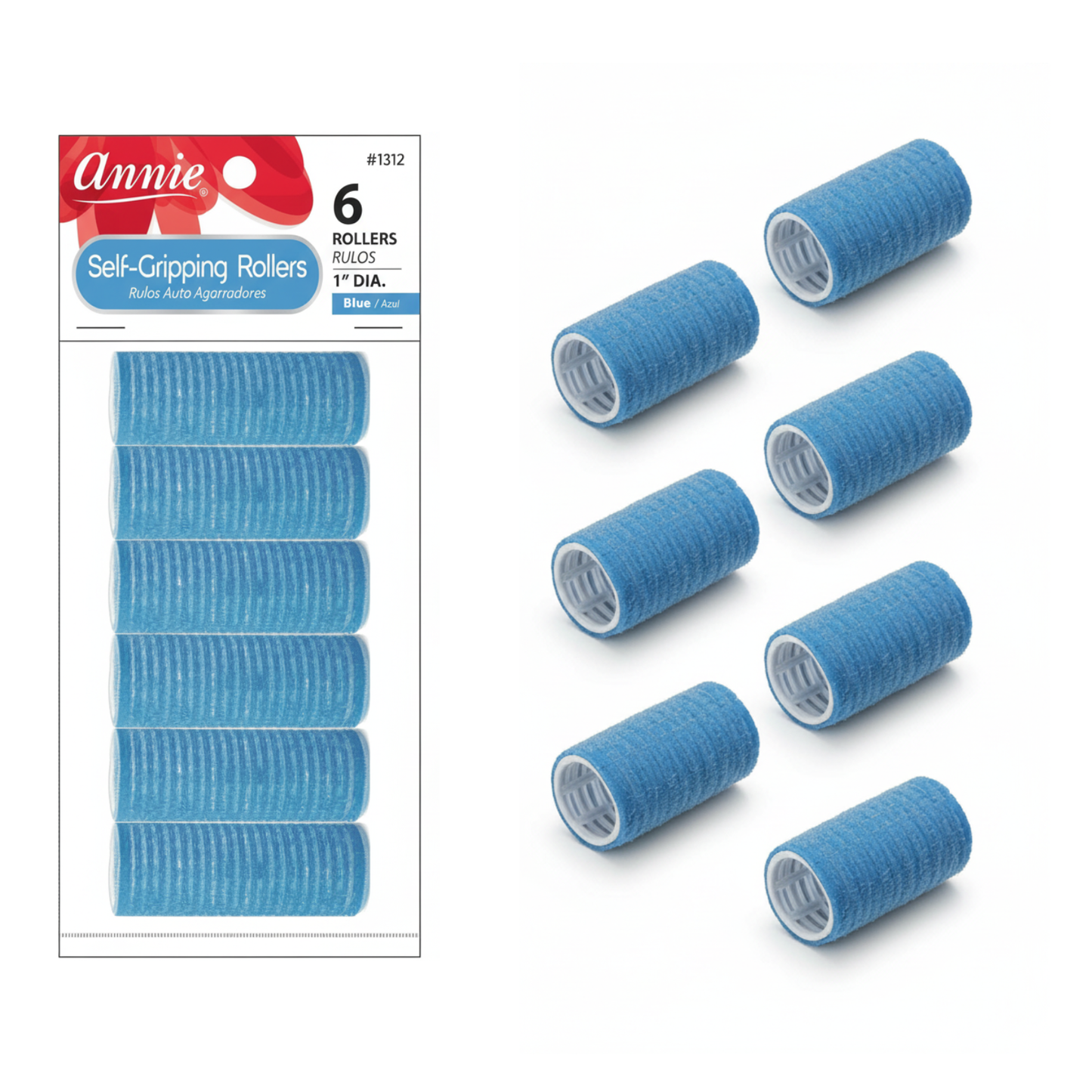 Annie Self-Gripping Rollers 1 Inch. 6 Count, Blue