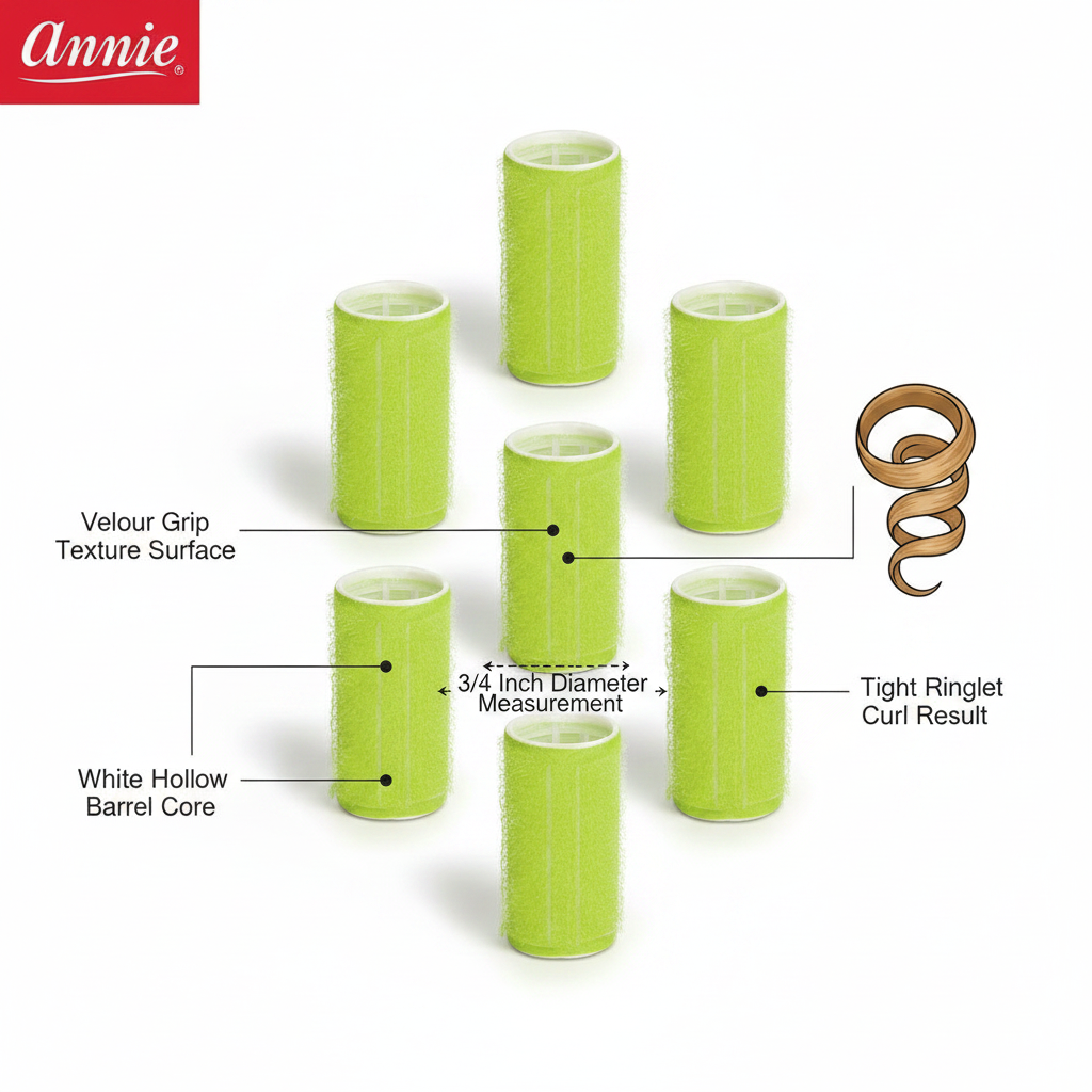 Annie Self-Gripping Hair Rollers 3/4 Inch, 6 Count, Green