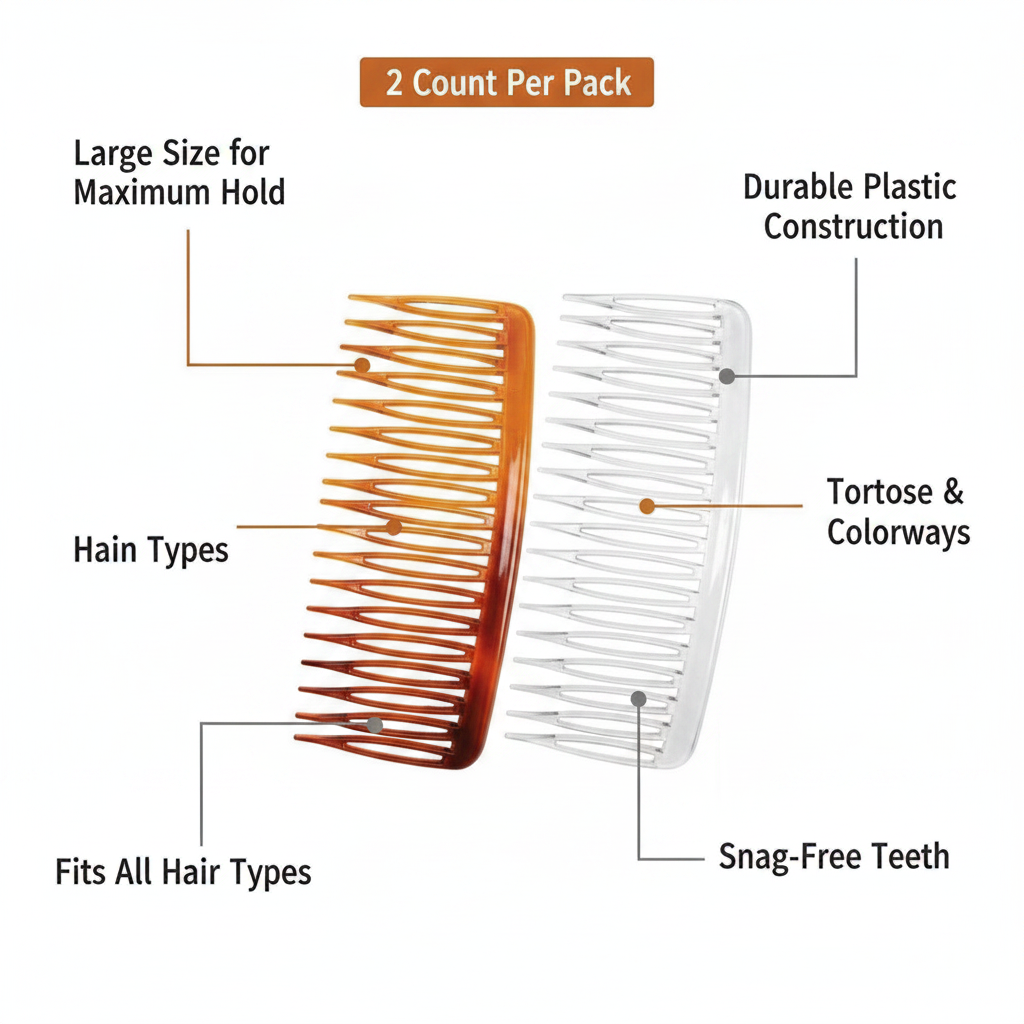 Annie Side Combs Large, 2 Count, Assorted Colors