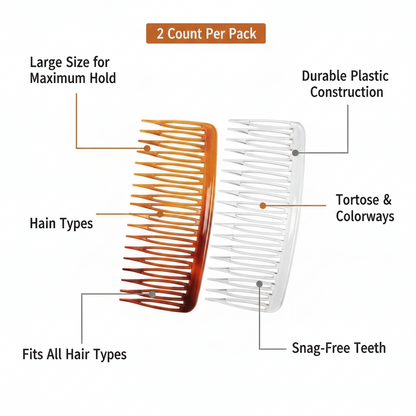 Annie Side Combs Large, 2 Count, Assorted Colors